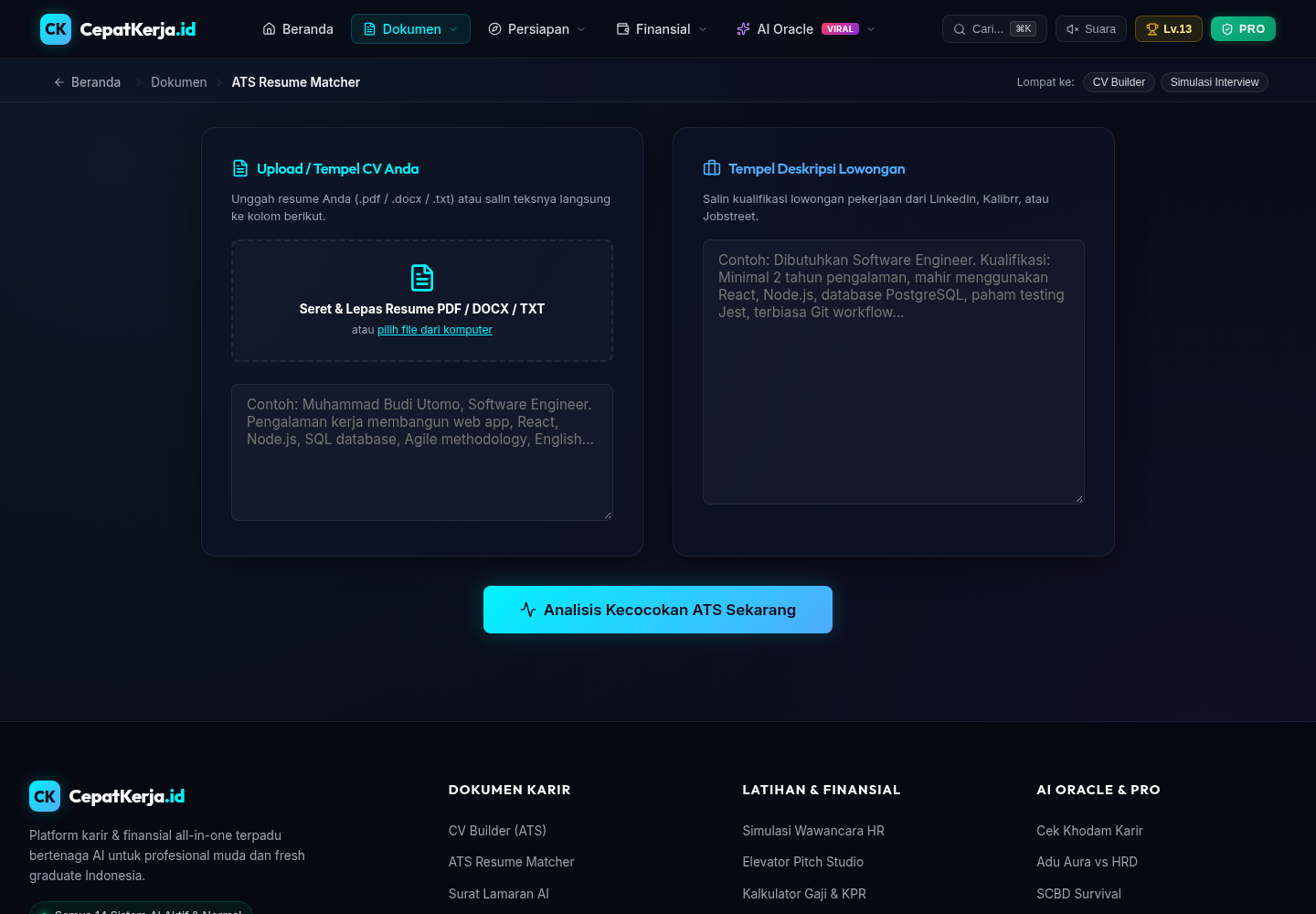 cepatkerja-id — ATS keyword scanner — empty resume and job-description inputs